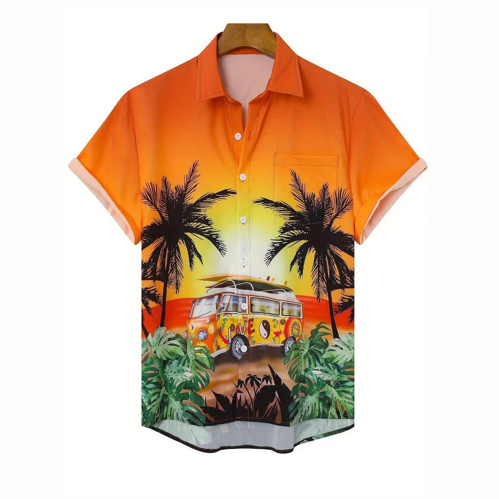 Men's 3D floral print short sleeve shirt in loose cardigan fit for summer wear