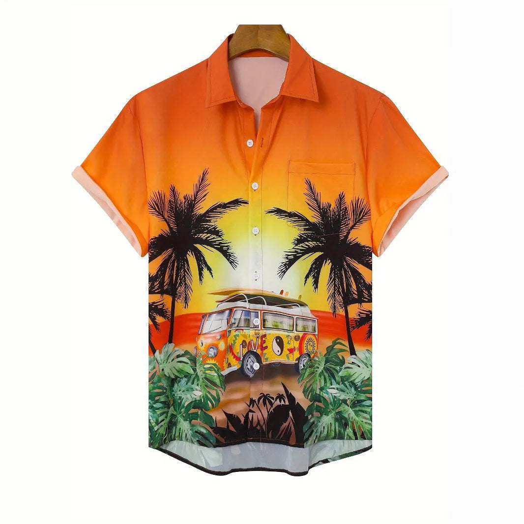 Men's 3D floral print short sleeve shirt in loose cardigan fit for summer wear