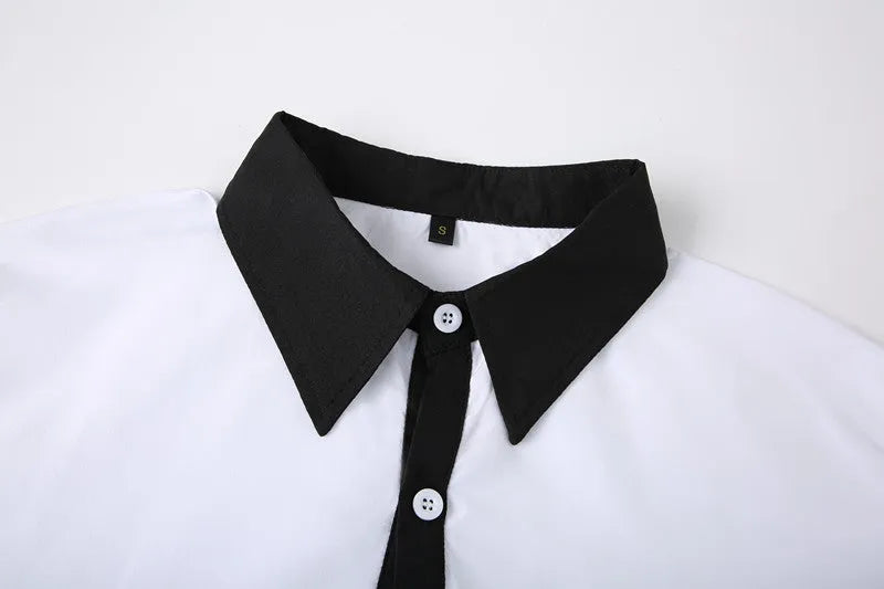 Men's long-sleeved colour-blocked shirt in white with contrasting colour panels and figure-hugging cut
