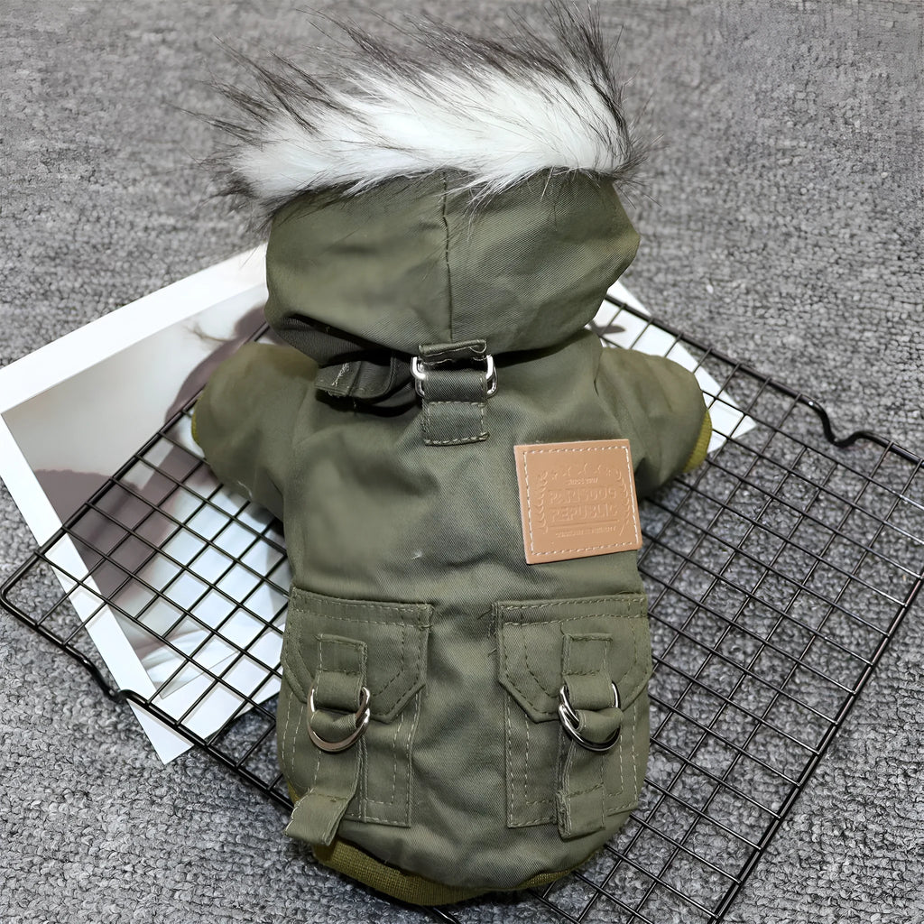 Padded cotton dog coat for small dogs in army green, quilted plain pattern