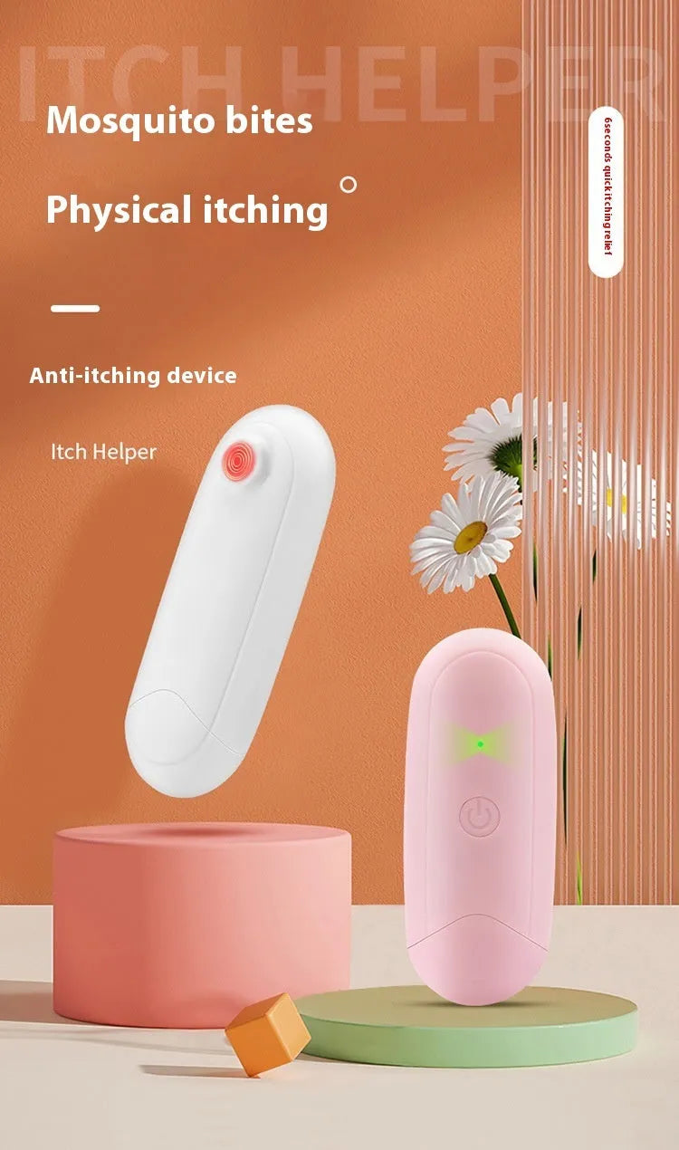 Thermal pulse itching suppressant in pink and white ABS material for mosquito bite relief