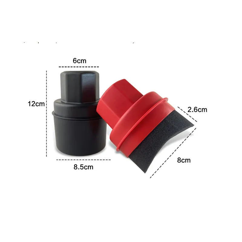 Black car tyre polishing sponge brush with snap-on lid, showing high-density foam head and polypropylene handle.