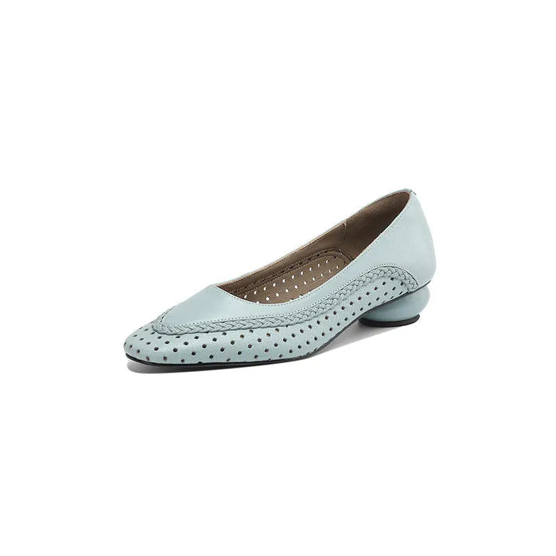 Women's shallow mouth hollow-out round toe mid heel sandals in milky white