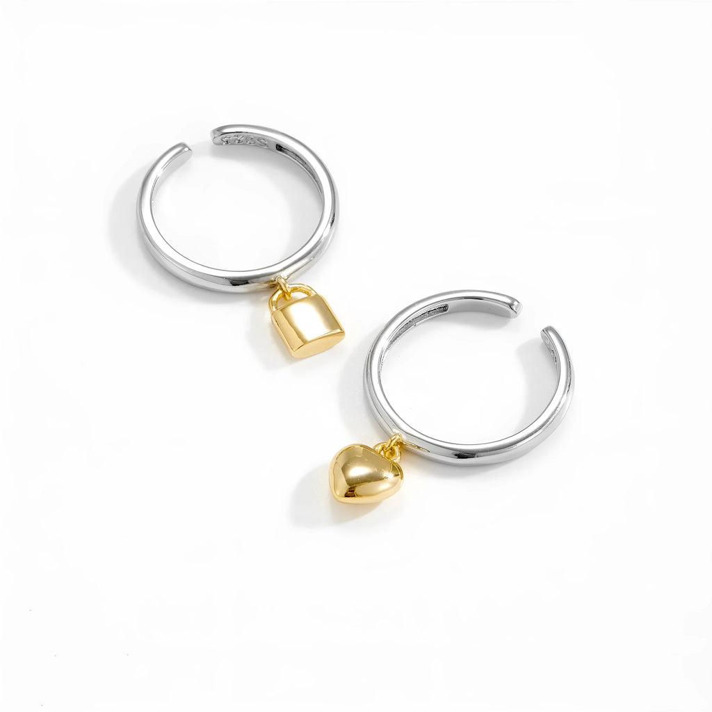 Adjustable copper heart-shaped ring for women, geometric style with round element, colour TTR143