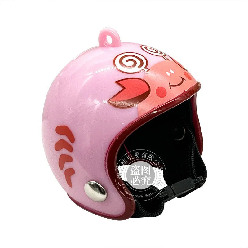 Small plastic chicken pet helmet in one of twelve designs including rainbow, plaid, or smiling face.