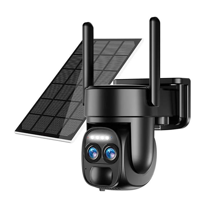 Solar-powered security camera with optical zoom lens for outdoor surveillance