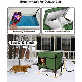 Green foldable cloth cat cage shown in three size options: S, M and L.