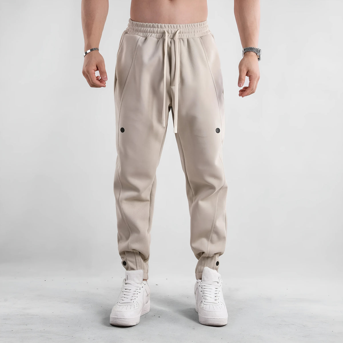 Men's loose fit cotton composite milk silk sports trousers in solid colours for spring autumn outdoor casual wear