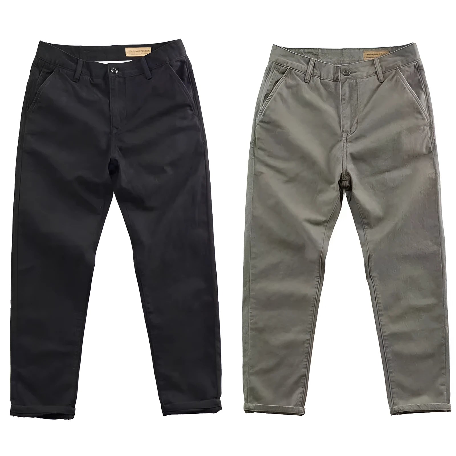 Men's slim fit straight leg trousers in navy blue cotton-polyester blend fabric
