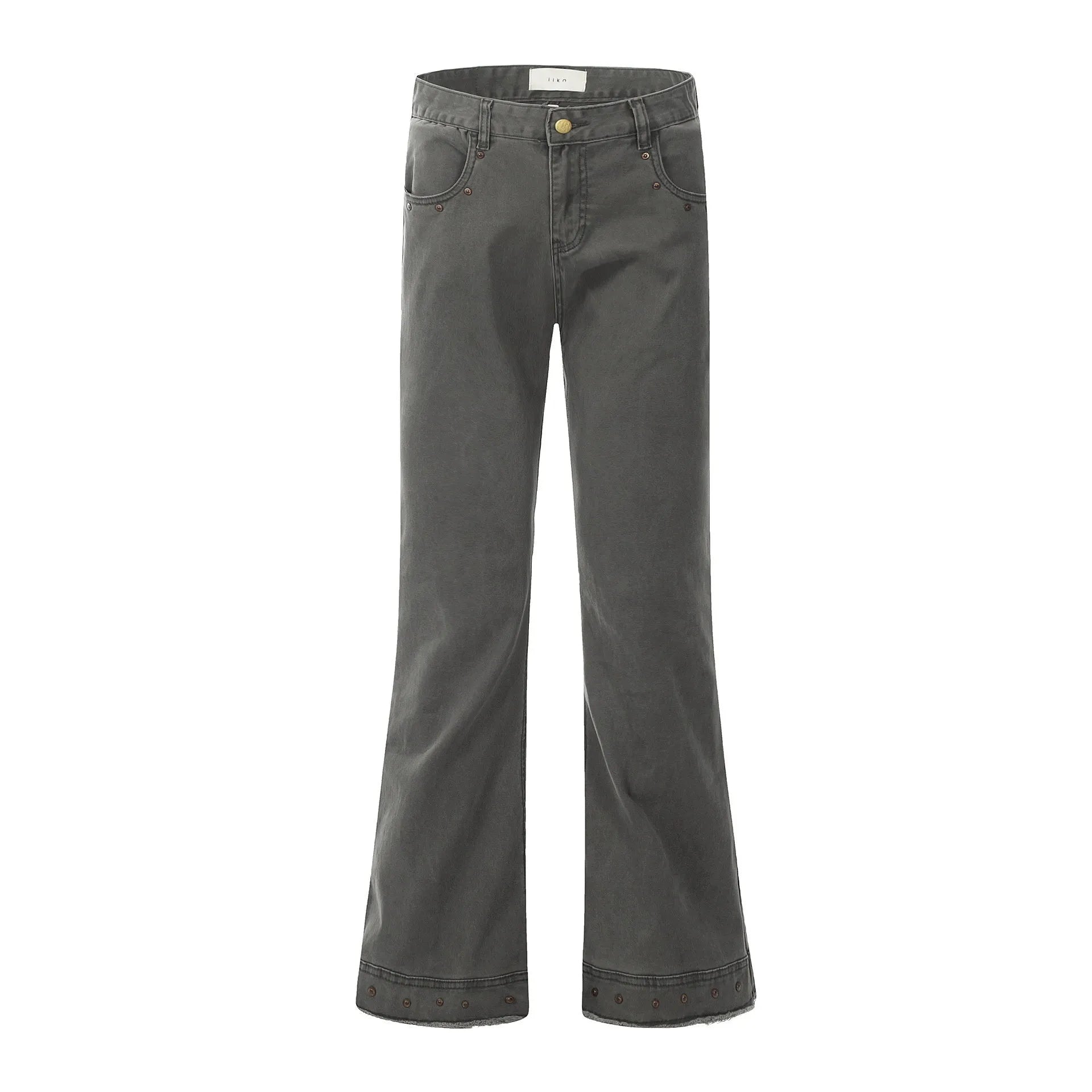 American retro straight-leg skinny jeans in cotton with horn-style leg opening and zipper fly