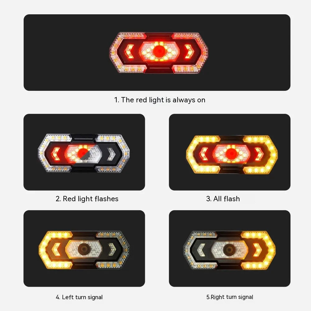 Black wireless remote control LED vehicle taillight with USB charging port and waterproof exterior