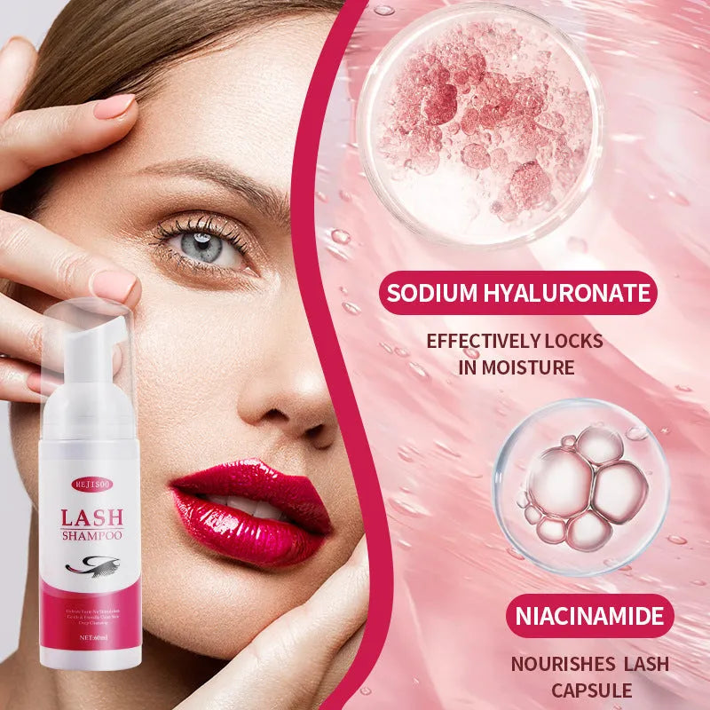 60ml lash shampoo mousse bottle for eyelash cleaning, 3.7cm by 13.5cm size.
