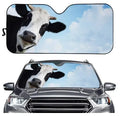 Telescopic aluminium foil car sun shield extended across a car windshield.