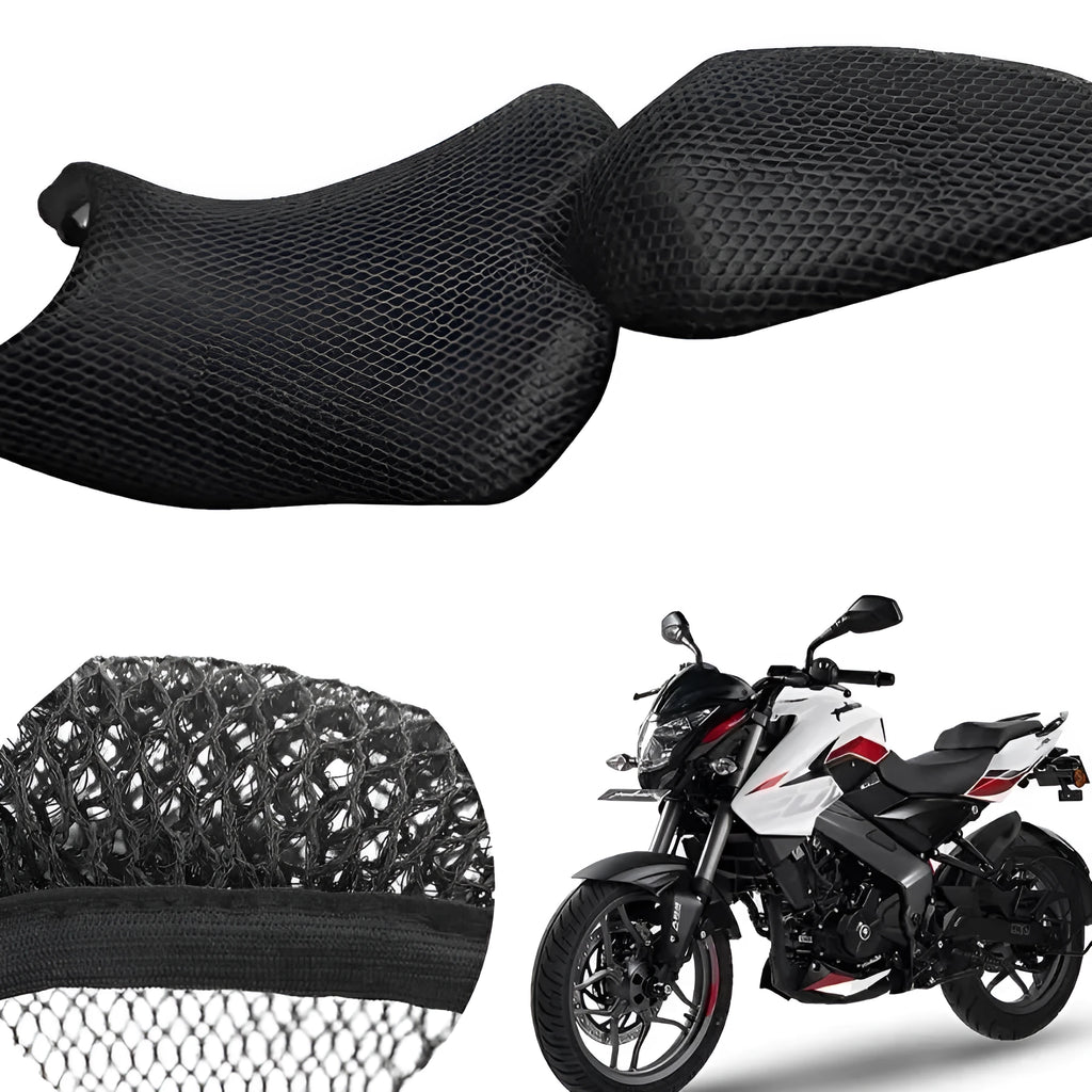 Black nylon mesh seat cover for Italika 280z motorcycle, showing breathable texture and custom fit
