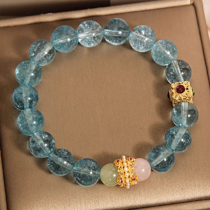 Blue crystal cube sugar bracelet with colourful crystals and flexible diamond ring closure Chinese style