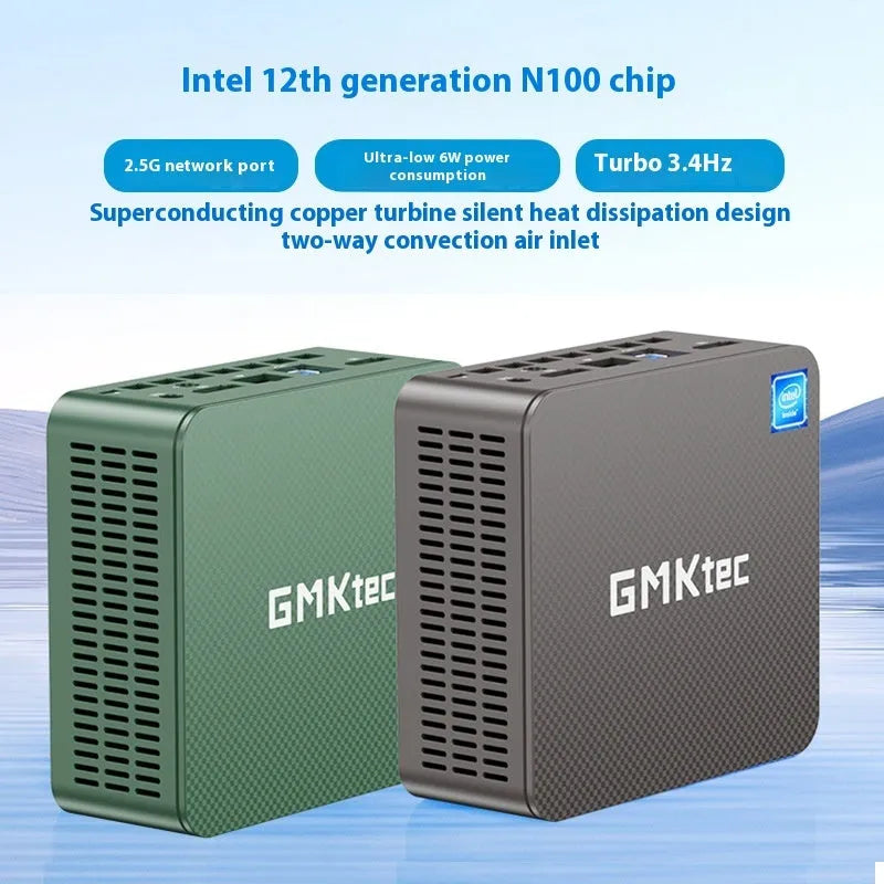 Mini computer host desktop PC with solid state drive and multiple memory options for office and gaming use