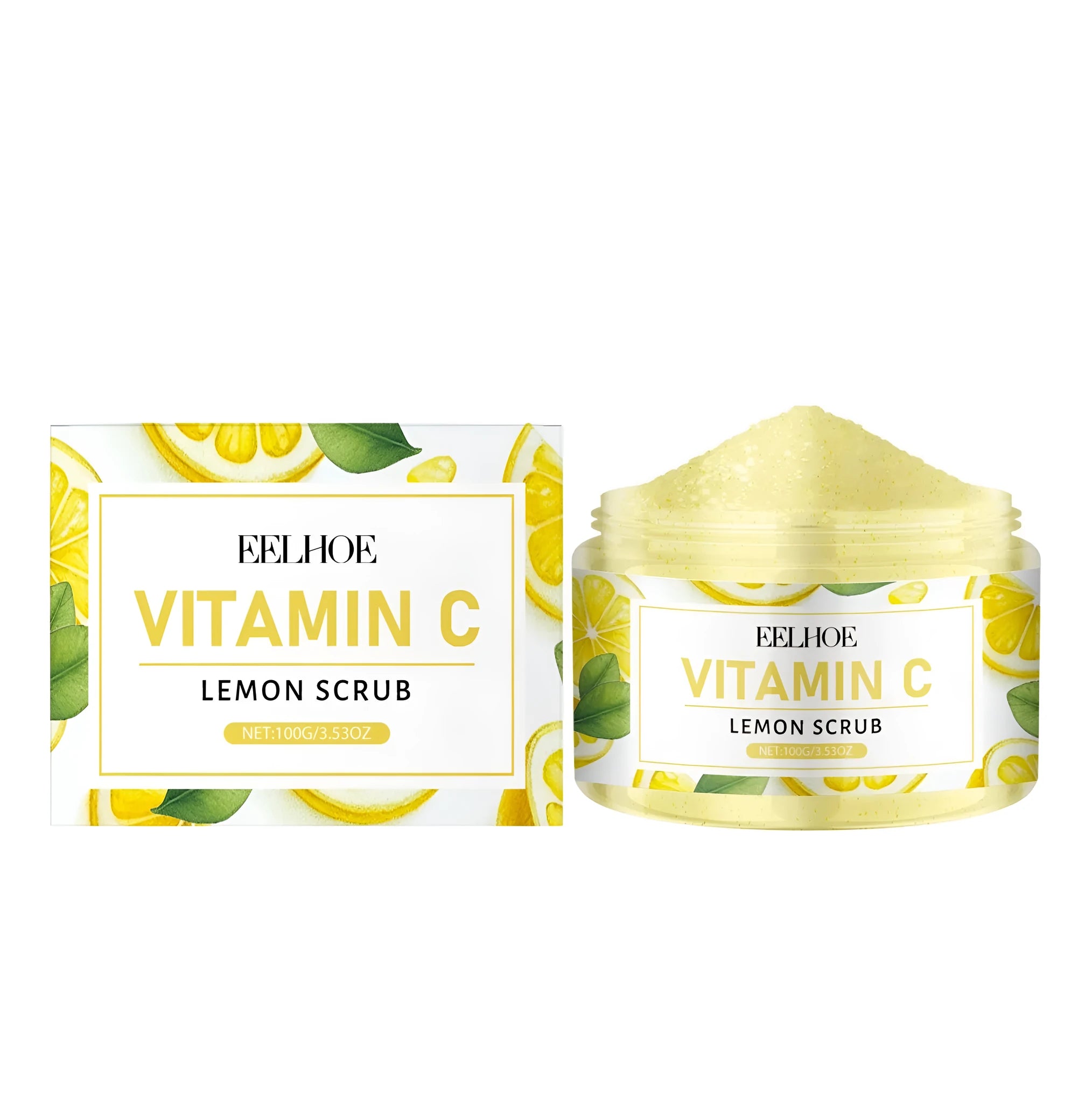 100g jar of Lemon Exfoliating Scrub with walnut shell powder and lemon extract.