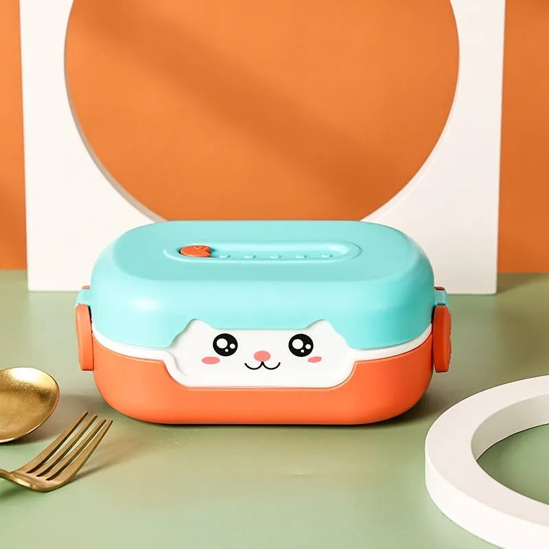 Square divided plastic lunch box with cartoon pattern, 450ml capacity, microwave-safe construction