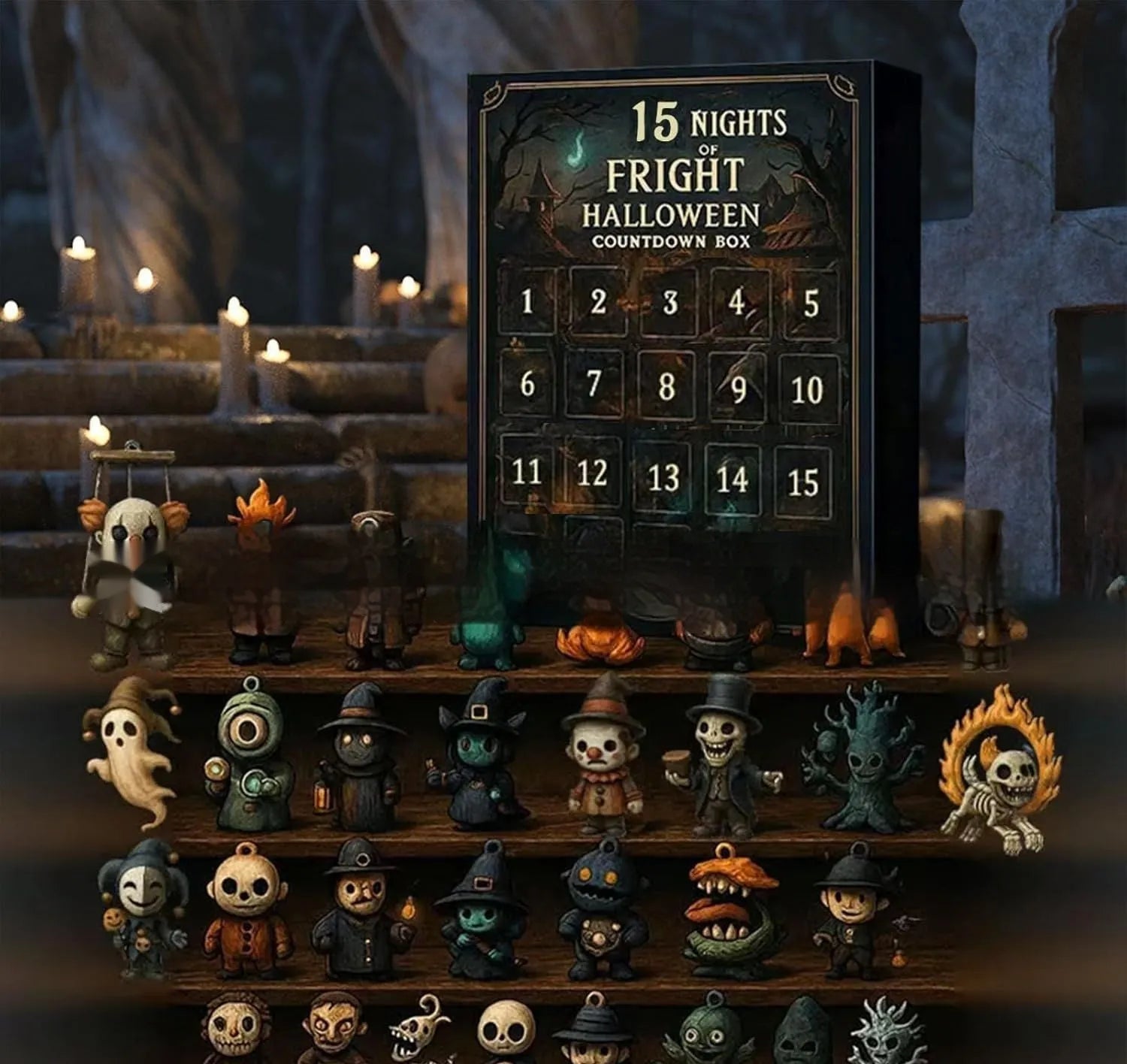 Halloween horror countdown blind box with resin doll figures for advent calendar display