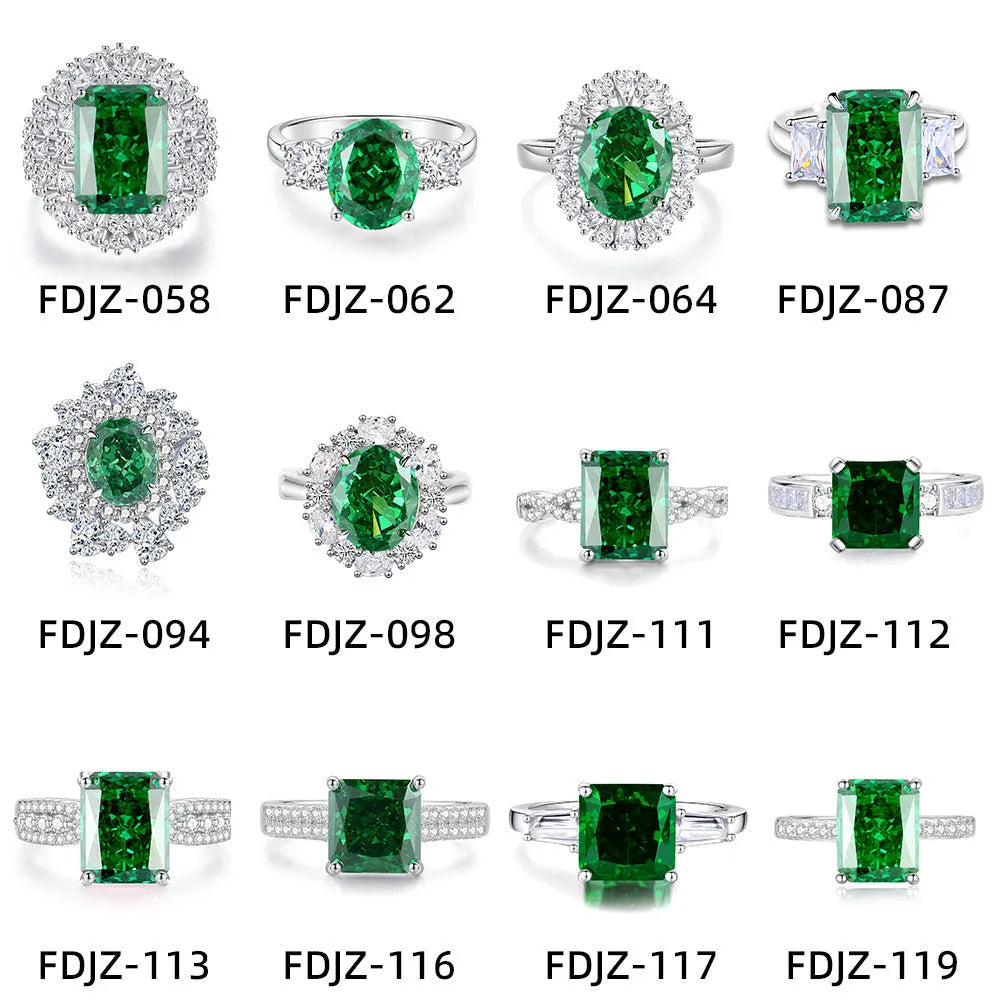 S925 sterling silver geometric ring with ellipse emerald stone and Palaibahao diamond accent on a model's finger.