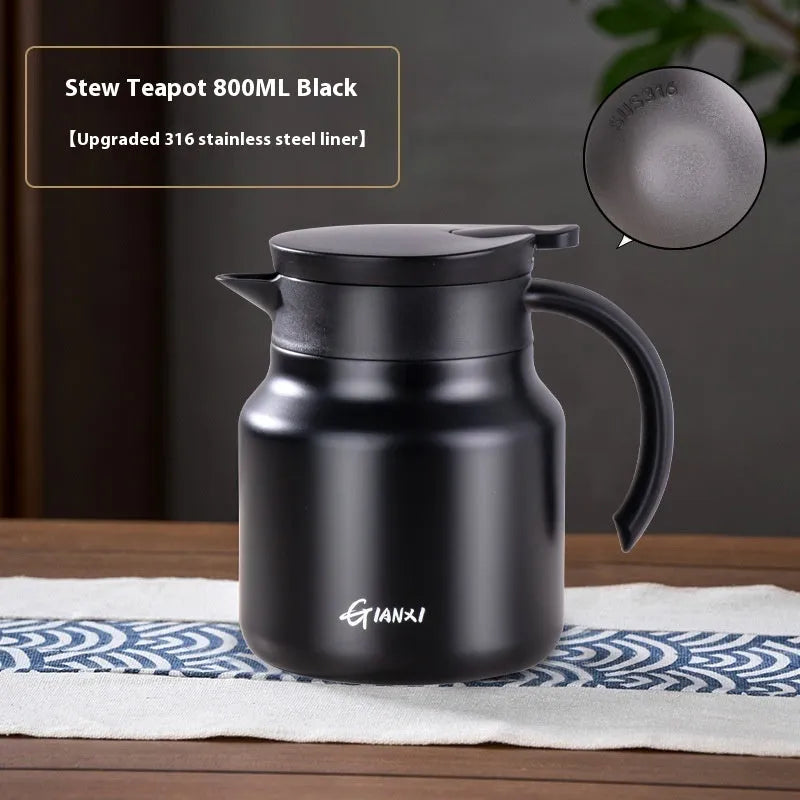 Ceramic tea kettle with water separation, 800ml capacity, in black colour
