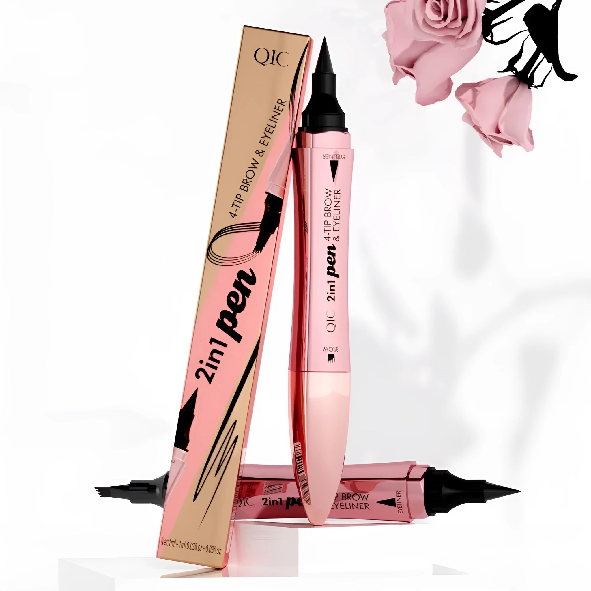 2-in-1 double-headed eyebrow pencil and eyeliner with 3D micro-carved liquid four-fork tip in four colour suit options