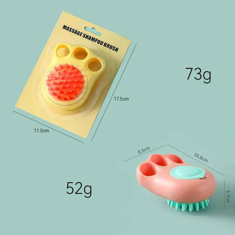 Pet bath brush with silicone cat claw design and massage nodules for dog and cat grooming during bath time