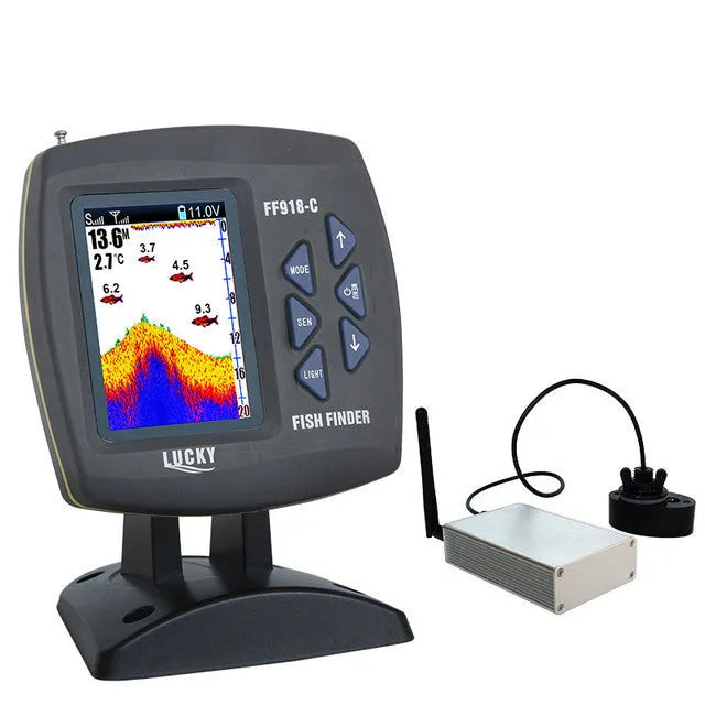 Wireless sonar fish finder with 3.5 inch colour display, 125Khz sonar, and bracket for outdoor fishing in muddy water