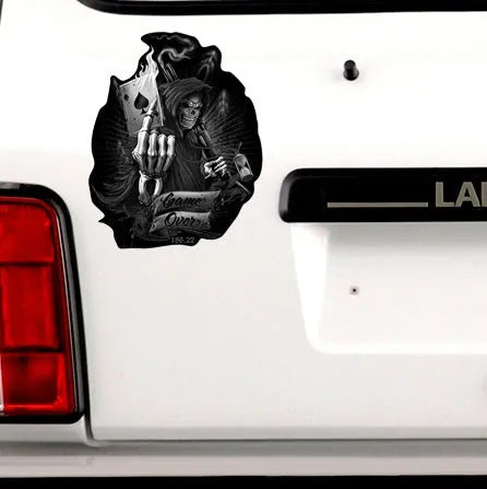 Black PET reflective car body sticker with skull pattern, 13x16cm, style B047