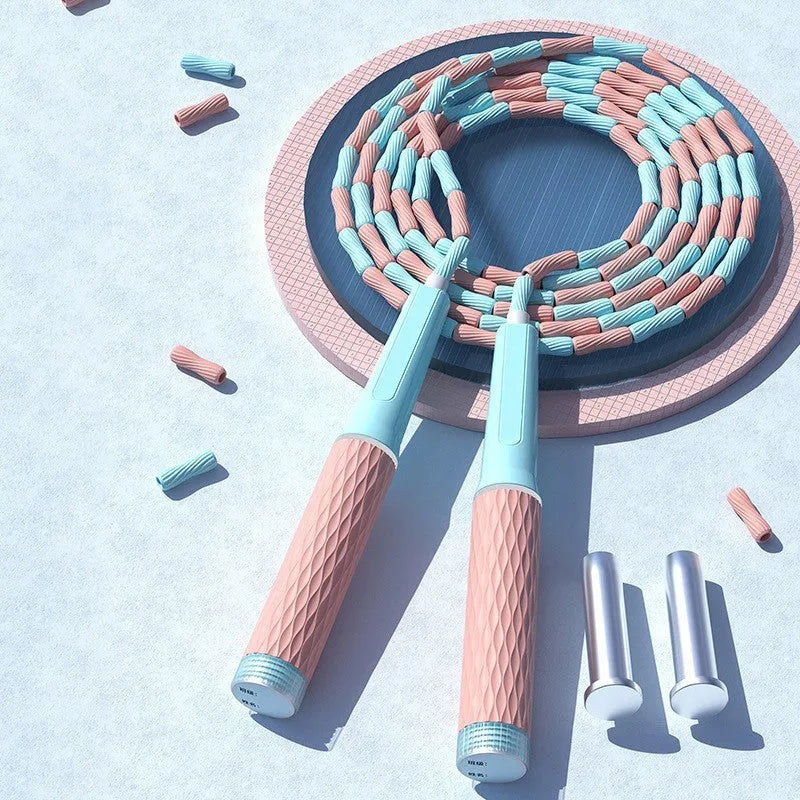 Children's bamboo bead skipping rope in blue colour with non-knotted design