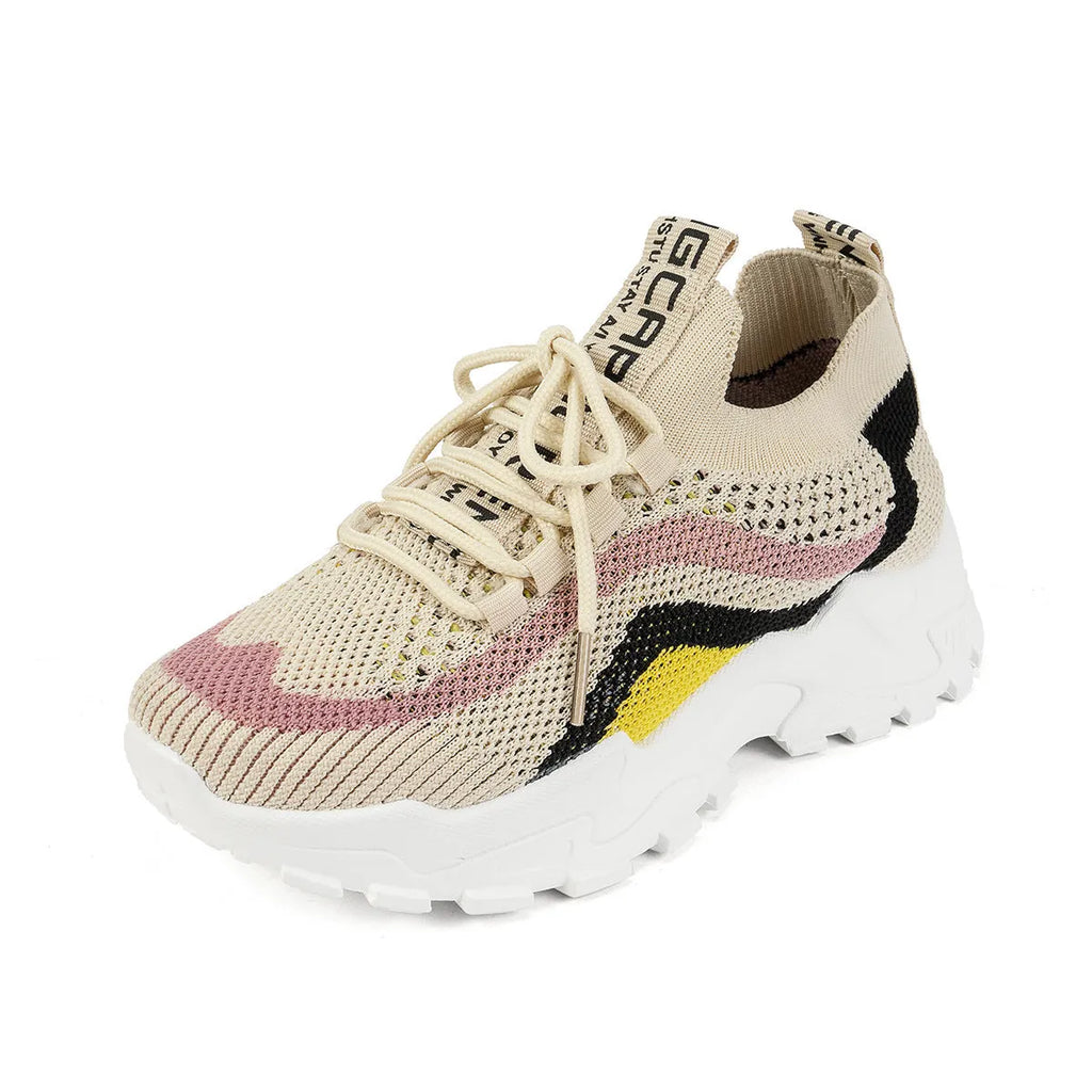 Women's casual sports shoes with mesh upper and PVC sole in black and white colour