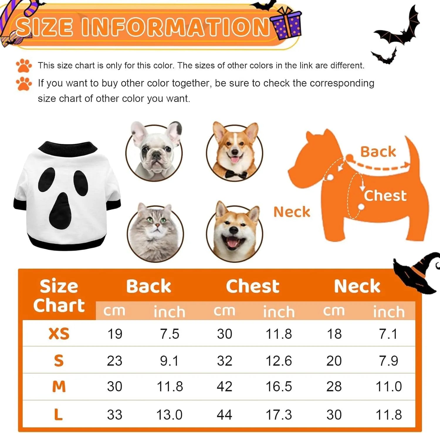 Orange dog skeleton costume sweatshirt with ribbed collar on small breed dog