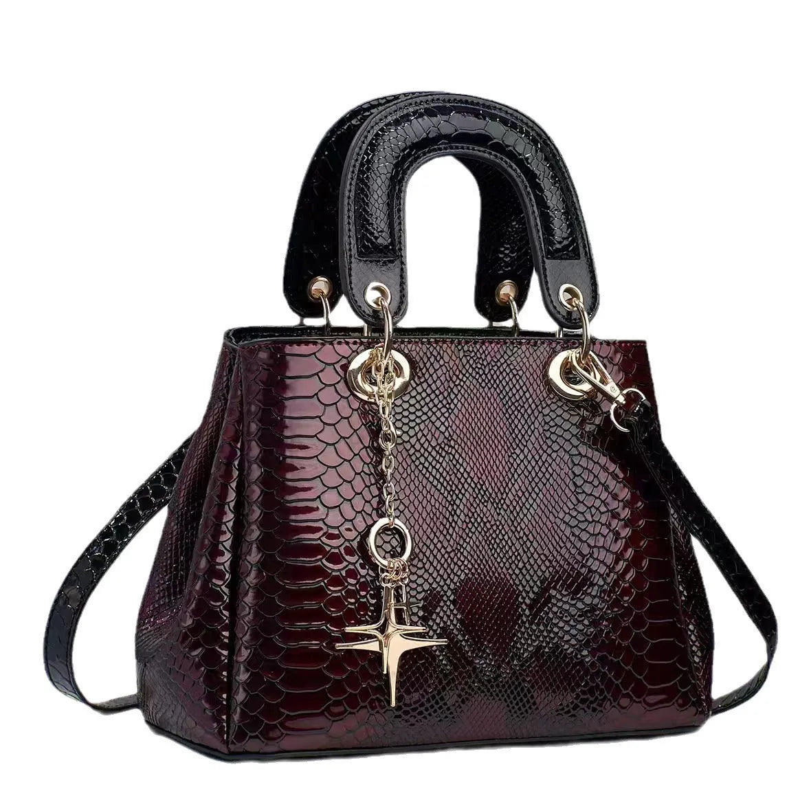 Women's PU shoulder messenger bag with crocodile pattern, zip closure, hidden pocket, 26x12x18cm, in black, green, red or silver.