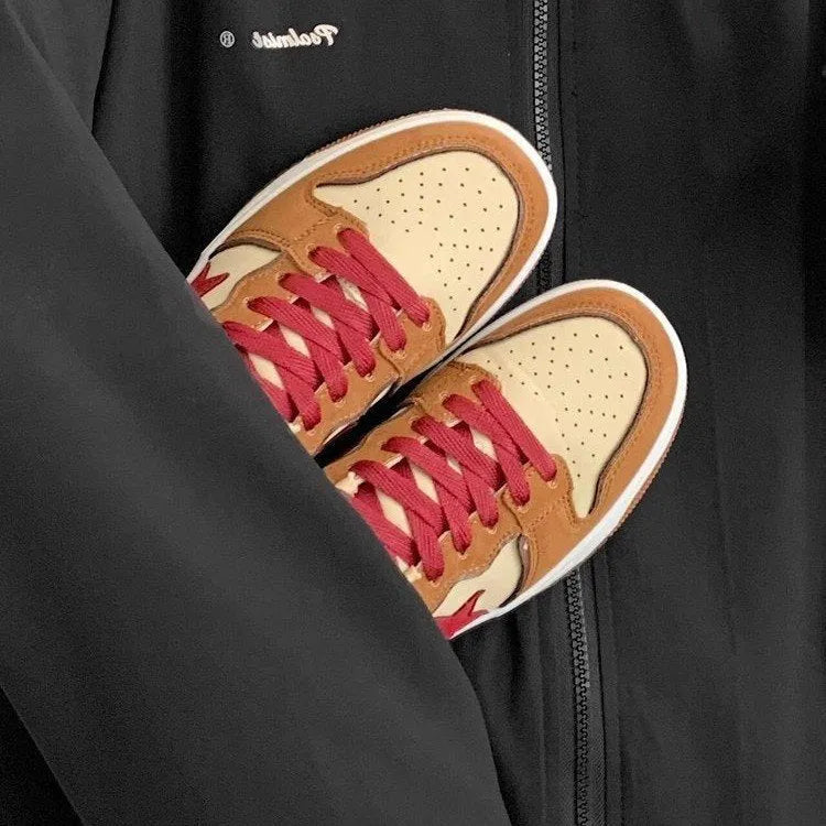 Brown women's platform sneakers with sequin accents and rubber soles