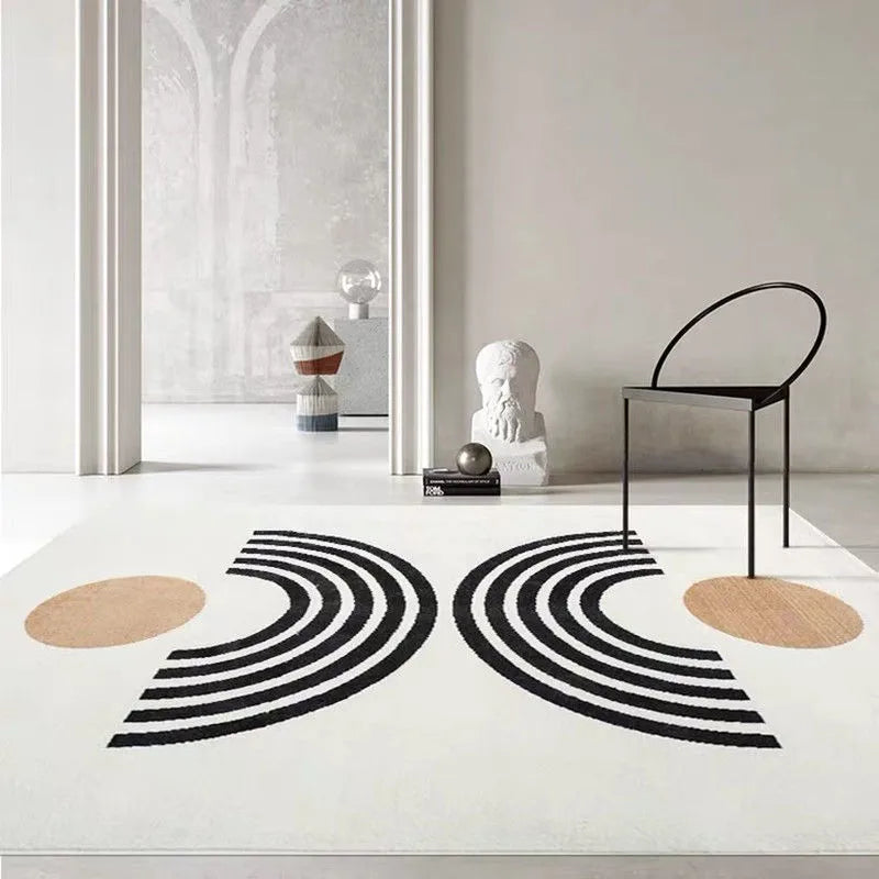 Large blended rectangular area mat with geometric pattern, about 1.3cm thick, for living room and household use.