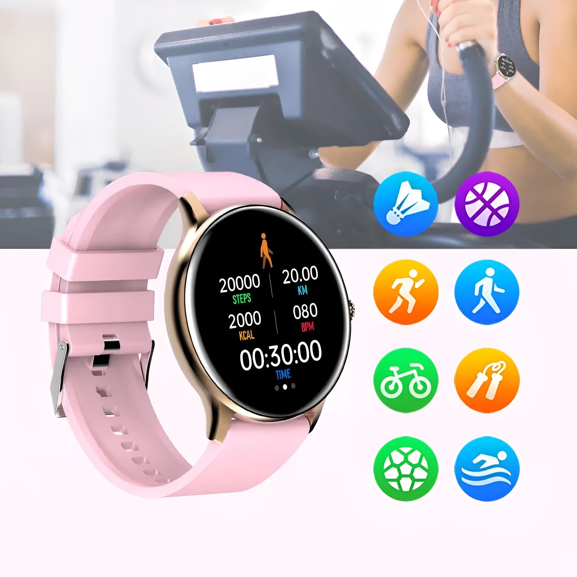 Black smartwatch on a silicone band showing a blood pressure reading on its 1.28-inch screen.