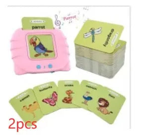 Blue children's learning machine with audiobook cards for English early education.