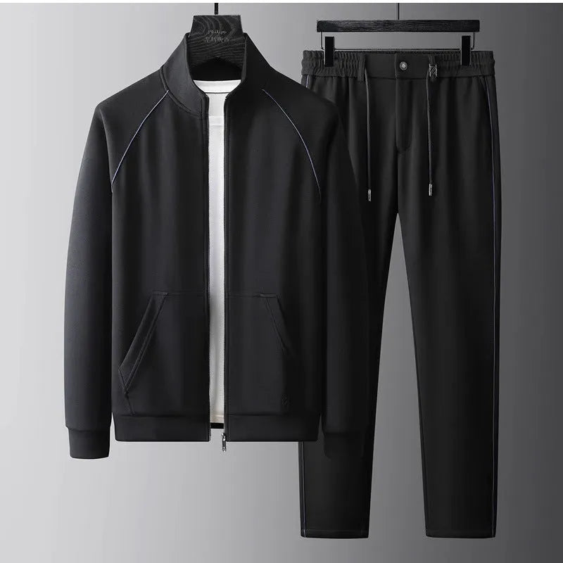Stand collar slim fit sports tracksuit coat and trousers in vinylon fabric