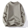 Grey loose fit men's long sleeve pullover sweater for casual autumn wear