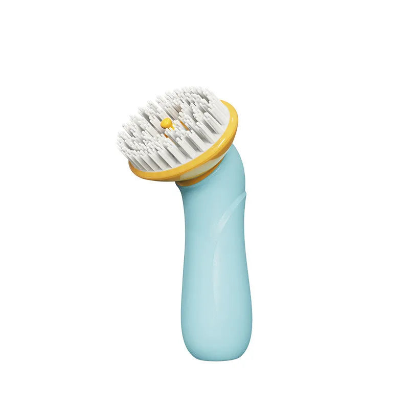 Blue hand-held pet bath brush for dogs and cats made of ABS, PP, and TPR, 62mm x 90mm x 160mm