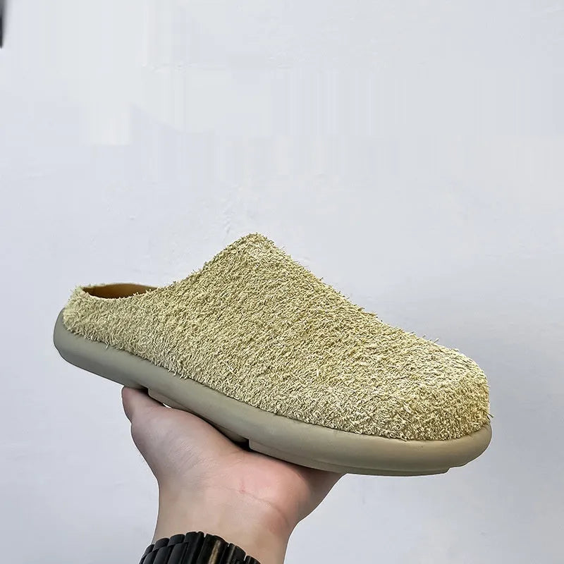 Men's suede leather half slippers in multiple colours with rubber sole, sizes 38 to 46, for casual outdoor use