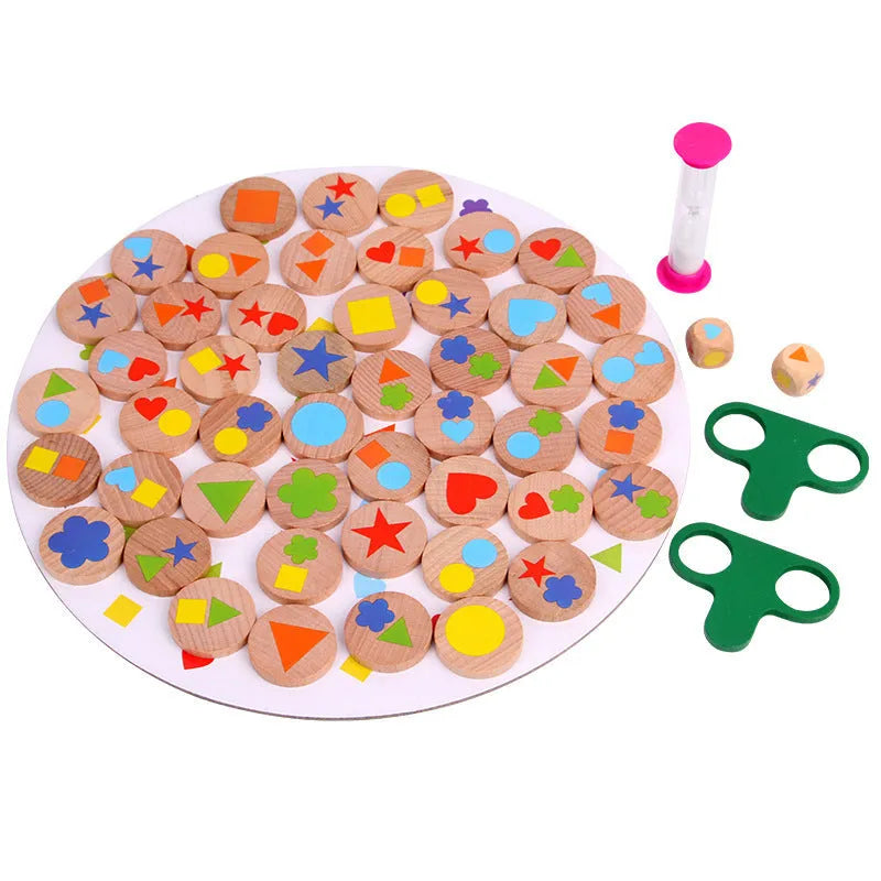Wooden board game shape matching set for children 4-6 in colour box packaging with board and pieces