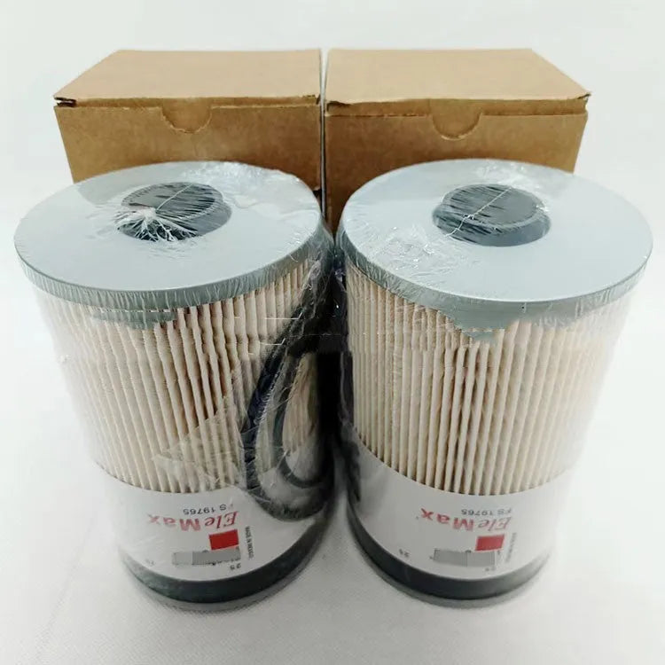 FS19764 diesel fuel filter with folding paper element, showing 10mm connection ports.