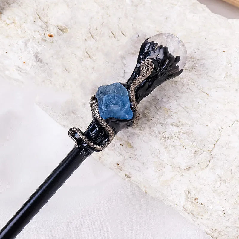 Natural crystal ball truncheon Halloween magic wand with amethyst stone ball on a modern simplicity style wand