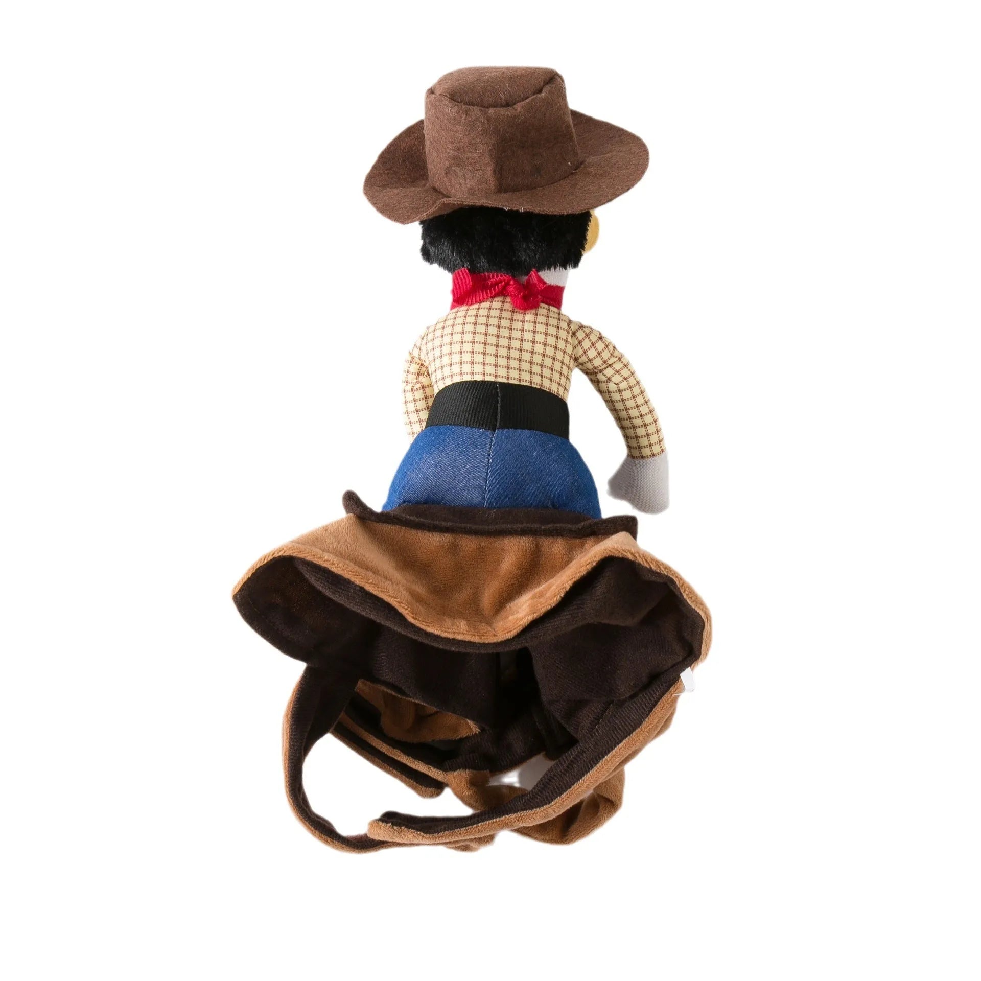 Western denim blue dog costume on a corgi, showing casual style and fit.