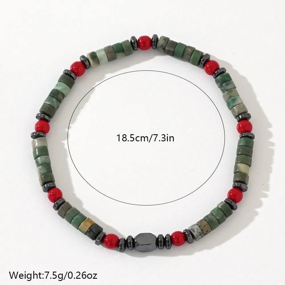 Bohemian cylindrical natural stone beads string bracelet, hand-woven semi-precious stone fashion ornament for men