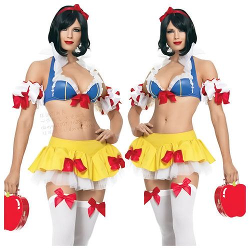 Snow White anime costume set with headdress, crop top, short skirt and hand sleeves in 8569 style
