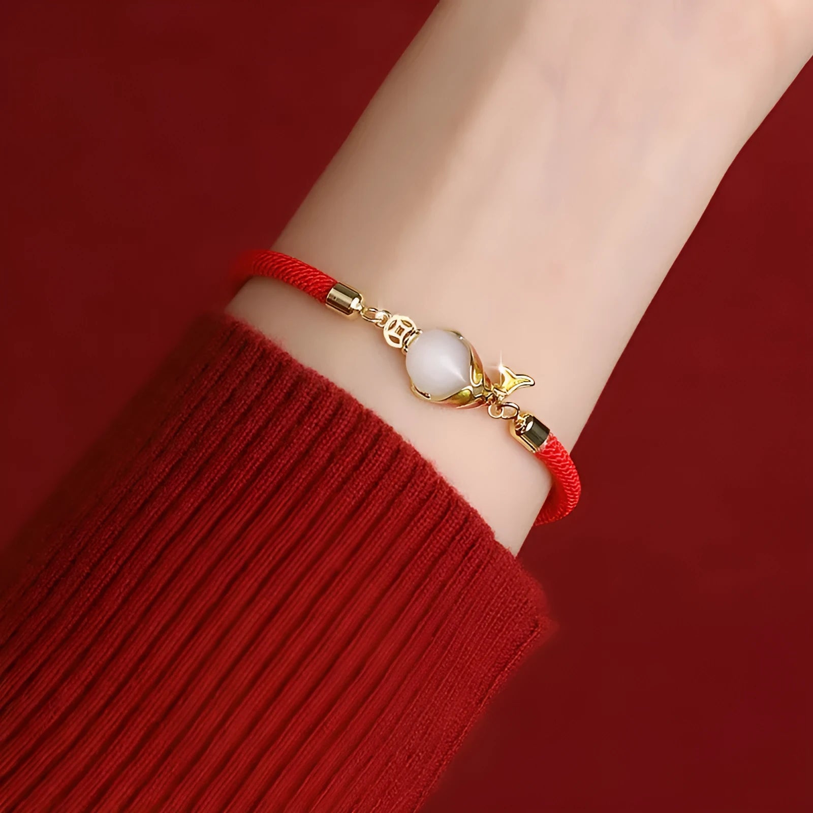 Carp literary women's jewellery set with lucky koi red necklace and matching hand strap