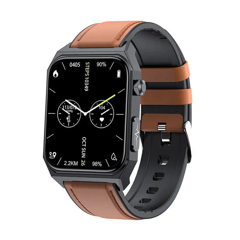 Non-invasive smart watch with IPS screen, touch button, available in black, blue, red and leather colours