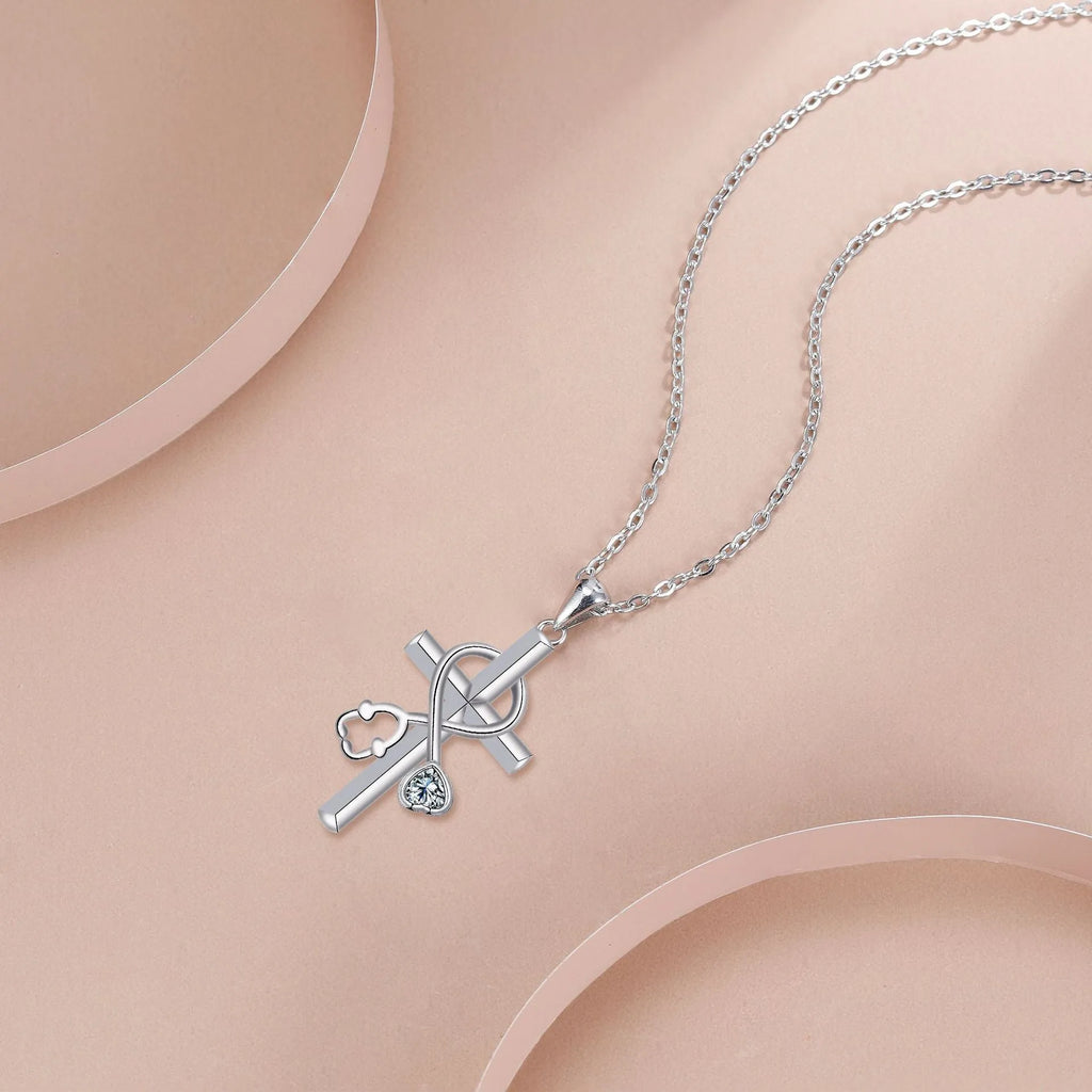 Original design cross stethoscope necklace with electroplated copper pendant and chain